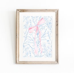 Roze en blauwe strikprint, meisjesboogposter, roze toile kunst, roze meisjeskamerposter, meisjeskwekerijposter