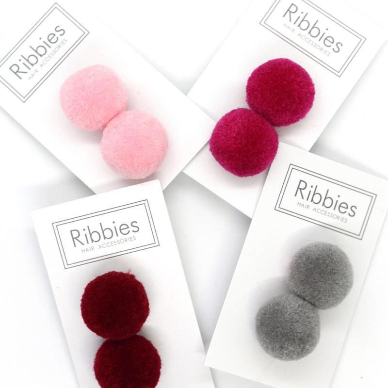 Pom Pom Elastic - Hot Pink on Grey