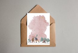 carte postale - série 'Noël' - 'comment ramener cet arbre à la maison' - marche