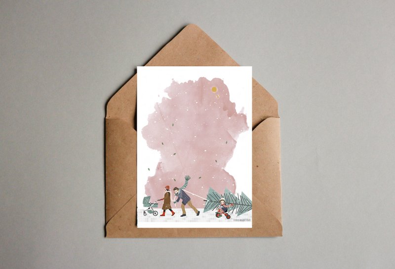 carte postale - série 'Noël' - 'comment ramener cet arbre à la maison' - marche