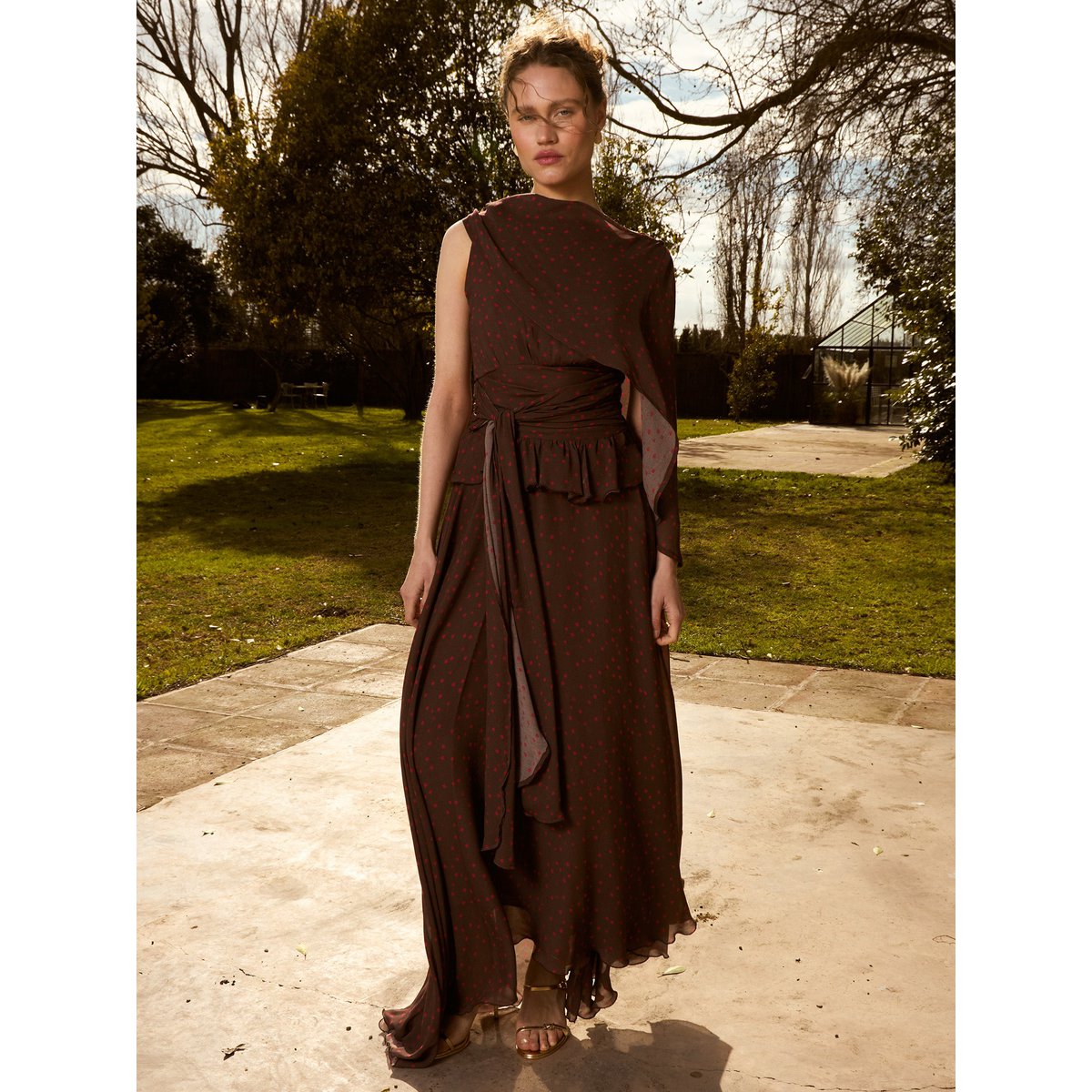 Brown Toast Polka Dot Occasion Dress