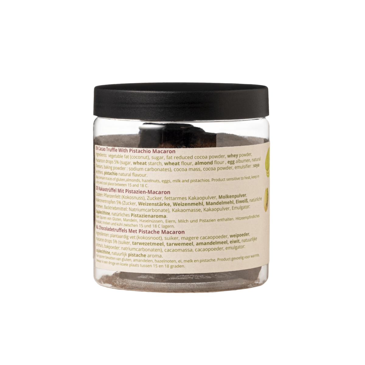 Pistazien-Macaron-Schokoladen-Trüffel-Geschenkglas 130 g | Pistazien-Luxusschokolade