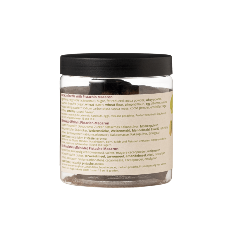 Pistazien-Macaron-Schokoladen-Trüffel-Geschenkglas 130 g | Pistazien-Luxusschokolade