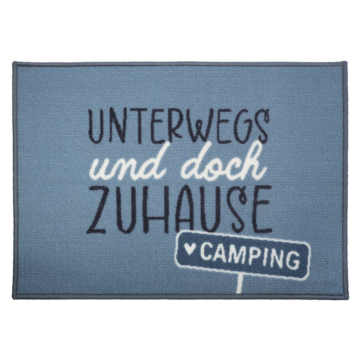 Fußmatte, rechteckig, "Camperglück", Herzmotiv, Spruch, Polyamid, blau, VE 4, L. 0.5 cm, B. 70 cm, H. 50 cm