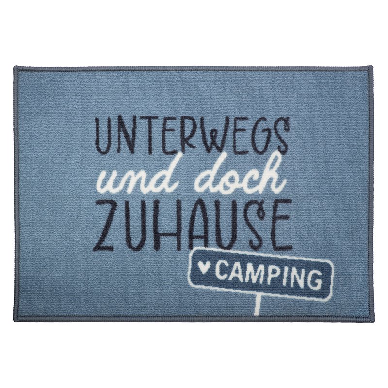 Fußmatte, rechteckig, "Camperglück", Herzmotiv, Spruch, Polyamid, blau, VE 4, L. 0.5 cm, B. 70 cm, H. 50 cm