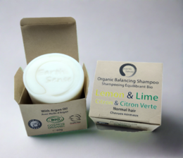  Organic certified balancing solid shampoo with lemon and lime scent, suitable for normal and all hair types, 60g.