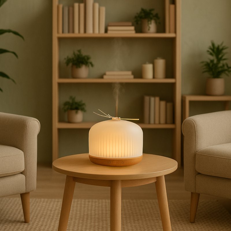 Diffusore olio essenziale di origine - Diffusore ad ultrasuoni per l'aromaterapia e fragranze della camera - in vetro e legno FSC - Idea regalo