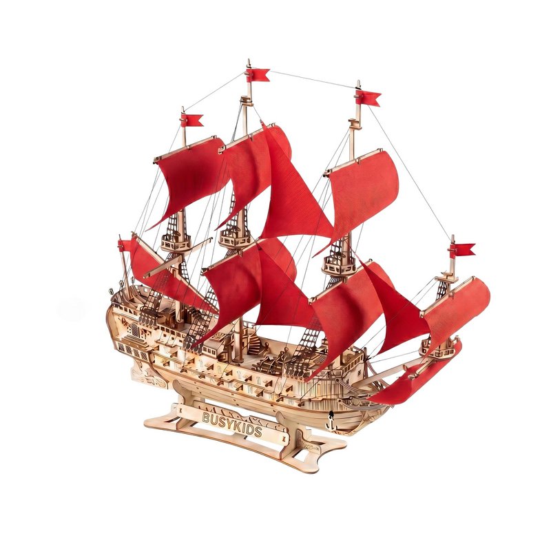 Galeone aus Holz mit LED-Beleuchtung – 3D-Holzpuzzle 583 Teile, Schiffsmodell mit Segeln und Takelage, Modellbausatz ab 12