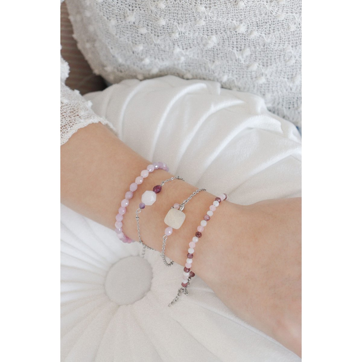 Jade- und Kunzit-Armband – Silber