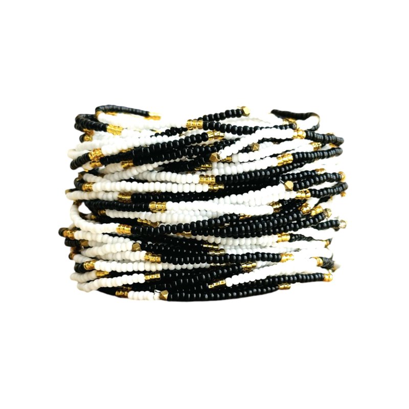 Masai-Perlenarmband Schwarz-Weiß-Gold-Mix