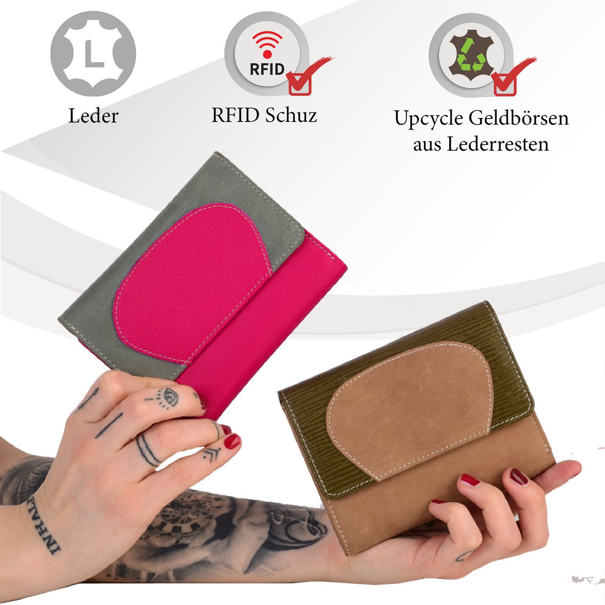 Sunsa damesportemonnee. Leren portemonnee. Portemonnee met RFID-bescherming. Portemonnee gemaakt van overgebleven leer. middelgrote portemonnee voor dames met veel creditcardvakjes - portemonnee voor dames, cadeau-idee