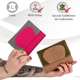 Sunsa damesportemonnee. Leren portemonnee. Portemonnee met RFID-bescherming. Portemonnee gemaakt van overgebleven leer. middelgrote portemonnee voor dames met veel creditcardvakjes - portemonnee voor dames, cadeau-idee