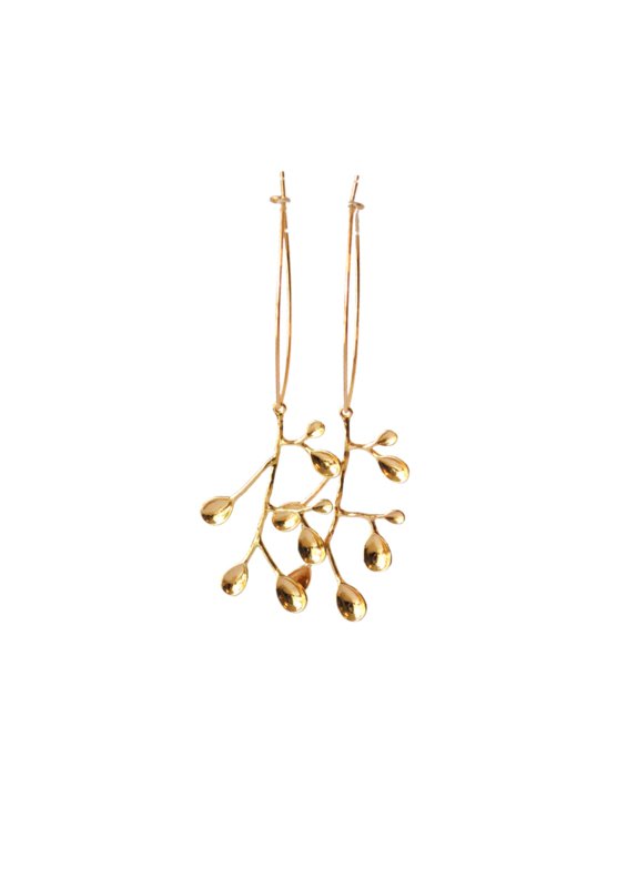 Earrings oval creole with branch 24K goldplated