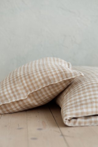 TISU kinderdekbedovertrek en kussensloop, Beige Gingham