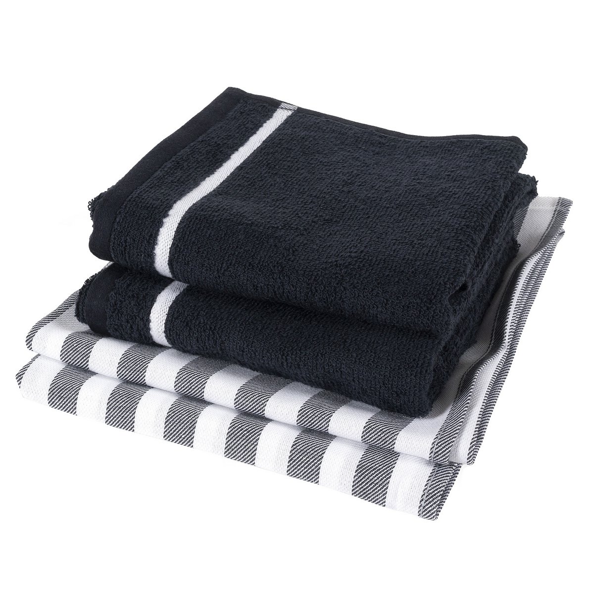 100% Katoenen Keukentextiel Mix&match 4 Stuks Streep grijs