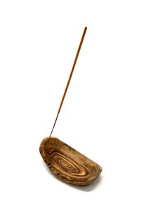 Incense stick holder oval rustic 16 cm made of olive wood