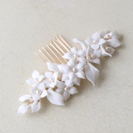 Horquillas nupciales de flores de cerámica hechas a mano
