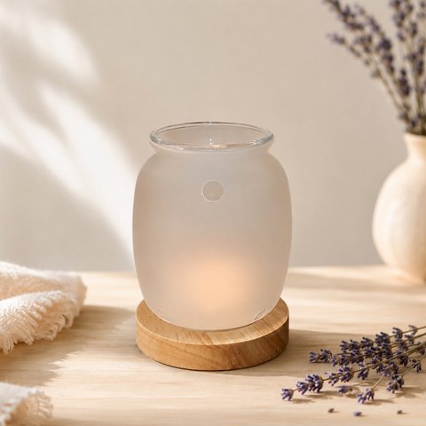 Parfümbrenner Inspirationsserie – Siete – Ätherische Öle, Fondants, Duftwachse – Teelichthalter aus Holz und Glas – Geschenkidee
