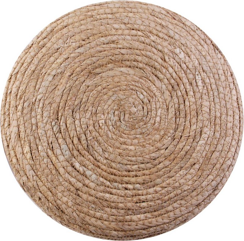 Round jute stool - Ø 30 x 42 cm - Wooden stool - bohemian stool with wooden legs - Multifunctional for living room, bedroom & hall - Durable stool - Brown/White