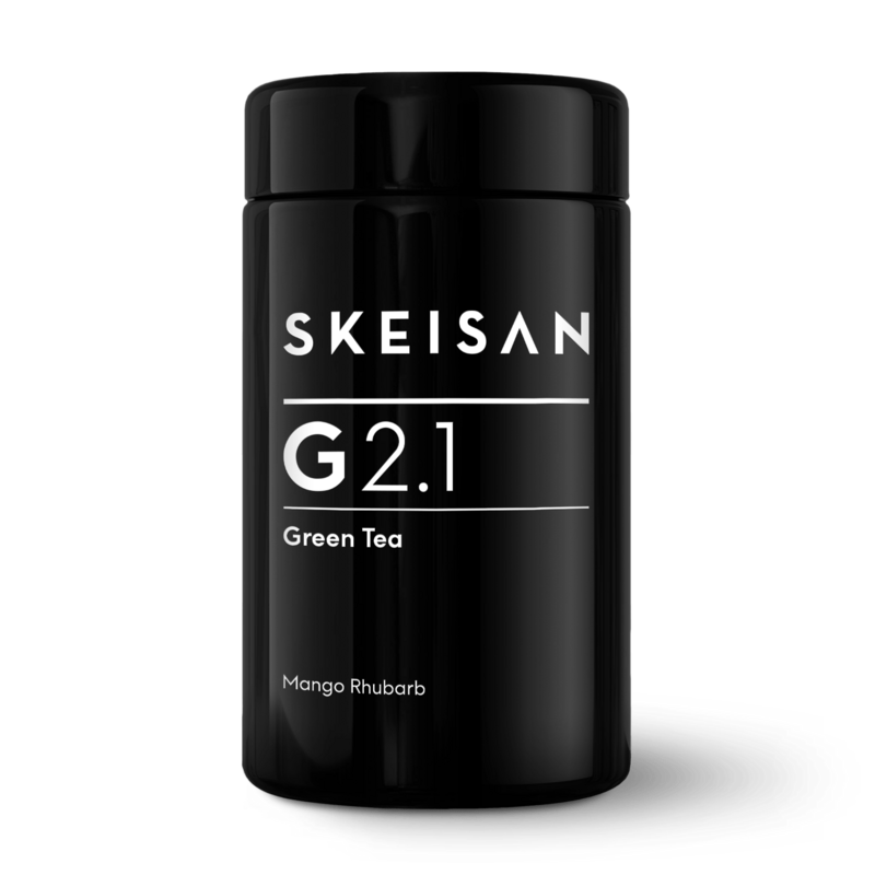 G 2.1 Theeglas: Gearomatiseerde groene thee met bloemblaadjes en mango-rabarbersmaak