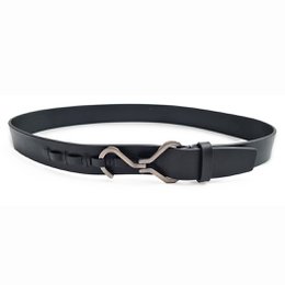 Black statement belt, Italian leather, silver hook buckle. 'Black Midnight'