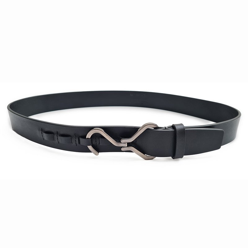 Black statement belt, Italian leather, silver hook buckle. 'Black Midnight'