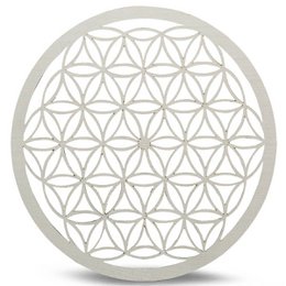 Bandeja Rejilla Madera Cristal Flor de la Vida Blanco 20 cm