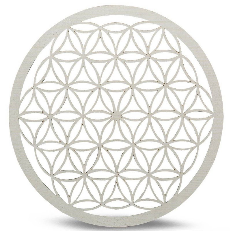 Bandeja Rejilla Madera Cristal Flor de la Vida Blanco 20 cm