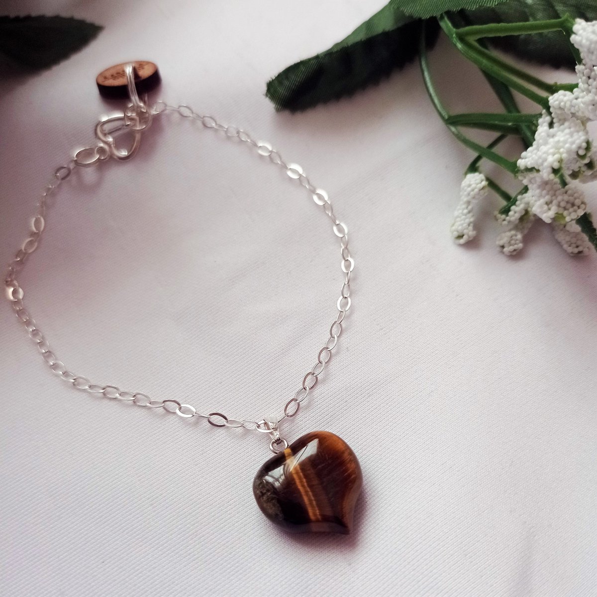 Tiger Eye Heart armbånd i sterling sølv