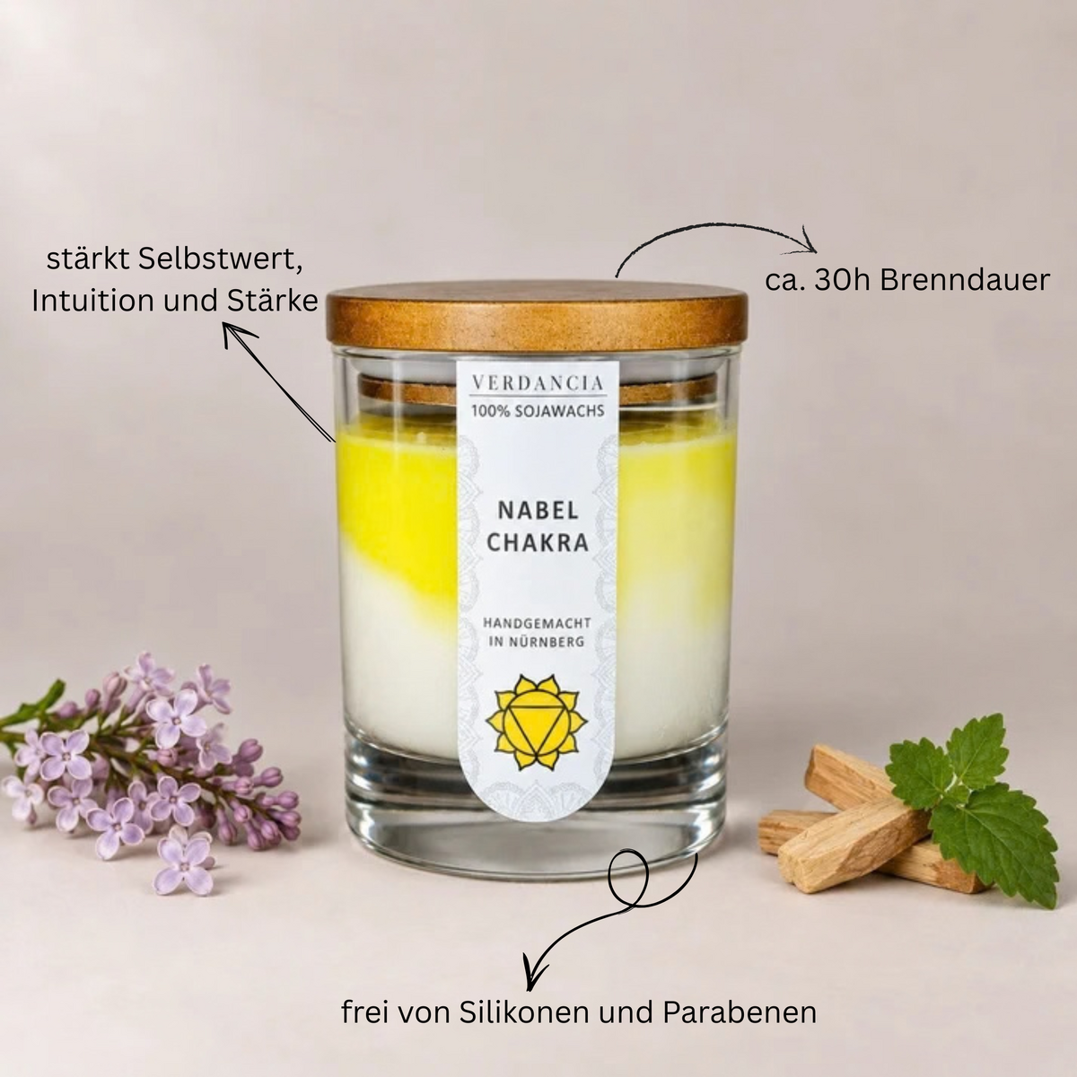Chakra del ombligo | Vela perfumada cera de soja - meditación - relajante - vela chakra plexo solar (amarillo)