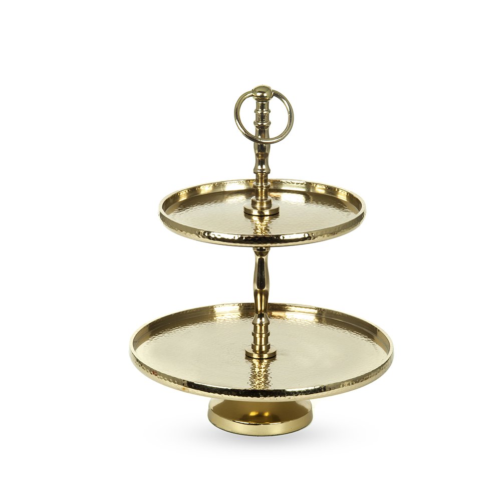 Tweekleer metalen dienblad, gouden kleur, 25x25x34 cm, decosiluet