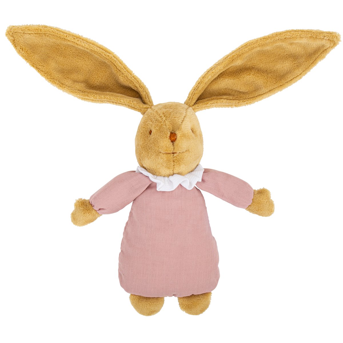 Lapin Nid d'Ange Doudou Musical - Vieux Rose 25Cm Coton Bio
