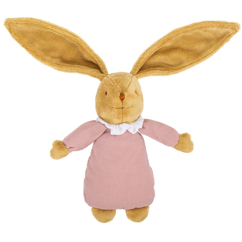 Lapin Nid d'Ange Doudou Musical - Vieux Rose 25Cm Coton Bio