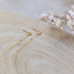 Prehnite hook earrings with a delicate, minimalist design featuring a gold-toned chain and a small prehnite stone accent.