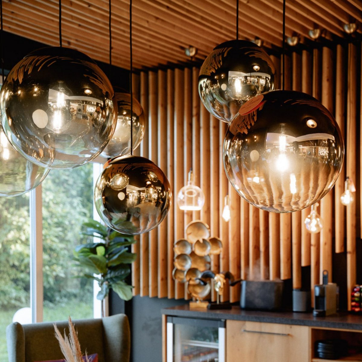 s.luce Orb glass ball hanging lamp 150cm suspension black