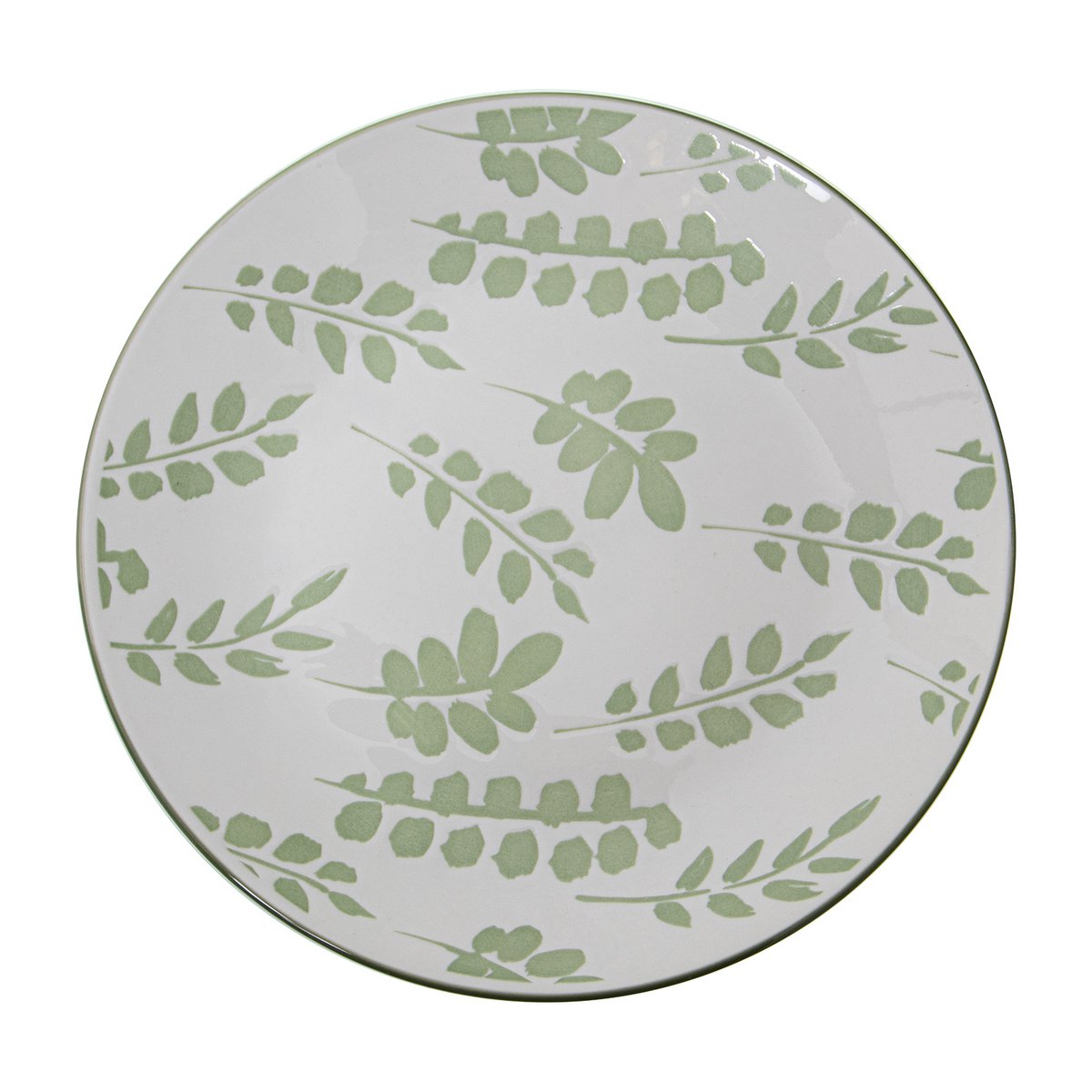 VAISSELLE 18 PIÈCES PORCELAINE BLANCHE FEUILLES VERTES, ASSIETTE PLATE: ø27 _DESSERT:°19CM, PROFONDE:°20X4CM CU7264