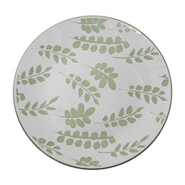SERVIZIO PIATTI 18 PEZZI PORCELLANA BIANCA FOGLIE VERDI, PIATTO PIANO: ø27 _DESSERT:°19CM, PROFONDO:°20X4CM CU7264