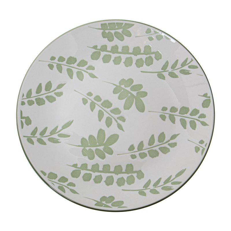 SERVIZIO PIATTI 18 PEZZI PORCELLANA BIANCA FOGLIE VERDI, PIATTO PIANO: ø27 _DESSERT:°19CM, PROFONDO:°20X4CM CU7264
