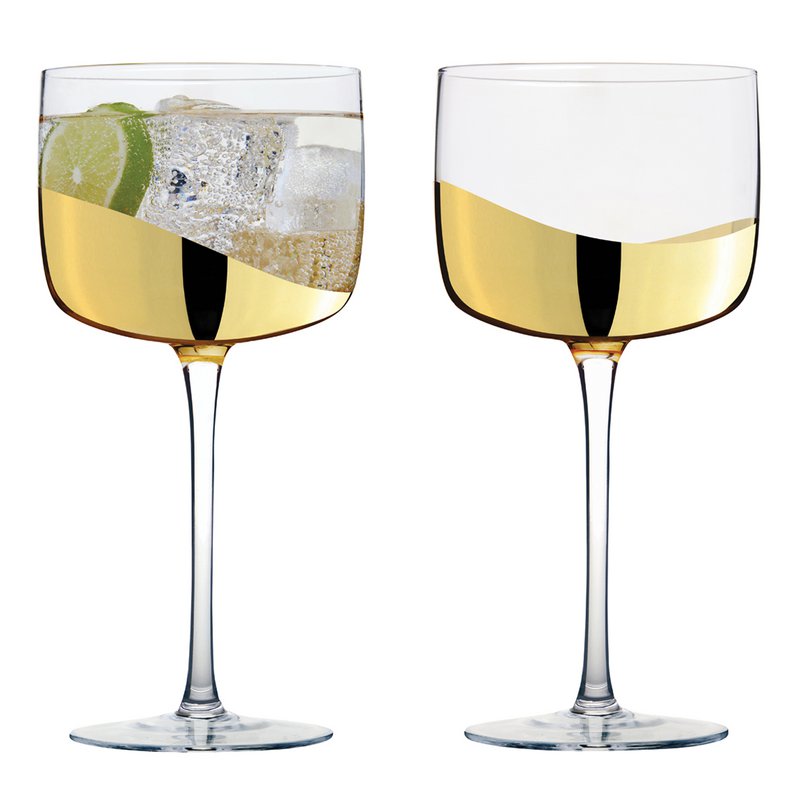 Set of 2 Wave Gold Gin Glasses - Cocktail Glass Set