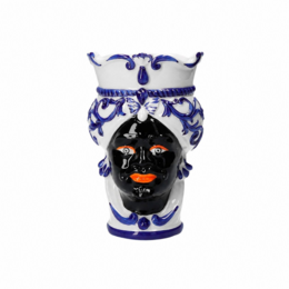 Blaue Männerkopfvase aus Keramik, H 20 x Ø 14 cm