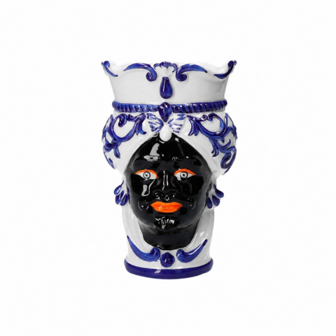 Blue ceramic man head vase h 20 x Ø 14 cm