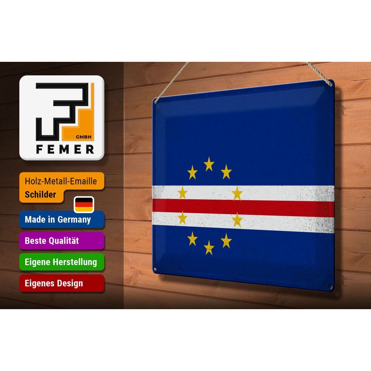 Tin Sign Flag Cape Verde 40x30cm Cape Verde Vintage