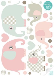 Muurstickers Olifant Taupe/Mint/Nude