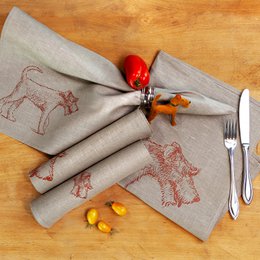 Tovagliolo mezzo lino naturale con terrier (2 misure diverse)