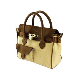 K0042ALCB | Mini-Handtasche aus Canvas/echtem Leder, hergestellt in Italien. Abnehmbarer Schultergurt. Befestigungen mit Karabinerhaken aus Metall in Antikmessing – Seilfarbe – Maße: 24 x 20 x 12 cm