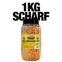 1kg jar of organic horseradish mustard. Spicy and flavorful condiment made from high-quality ingredients.