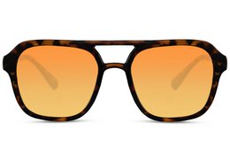 Black tortoiseshell square aviator sunglasses with orange gradient lenses, vintage style UV protection eyewear