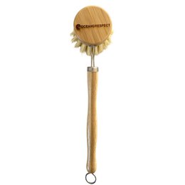 Reusable bamboo dish brush with interchangeable head