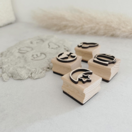 Espace de jeu de tampons en bois (8 motifs, double face)