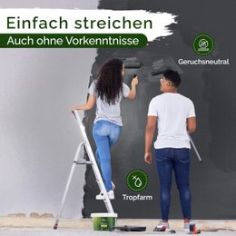 Veluxis® Wandfarbe Schwarz für den Innenraum - 5 Liter & Deckkraft-Klasse 1, Streifenfrei, tropfarm & Öko Farbe, VOC-frei - (Casual Caviar)